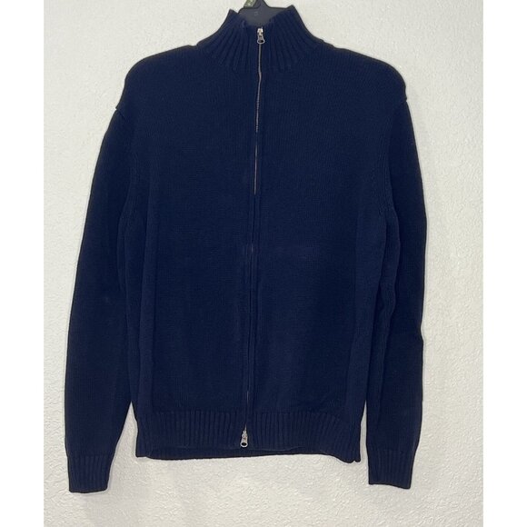 Men’s J.Crew Full Zip Sweater Sz XL Navy Blue 81686 100% Cotton Zips Up Or Down - Picture 2 of 9
